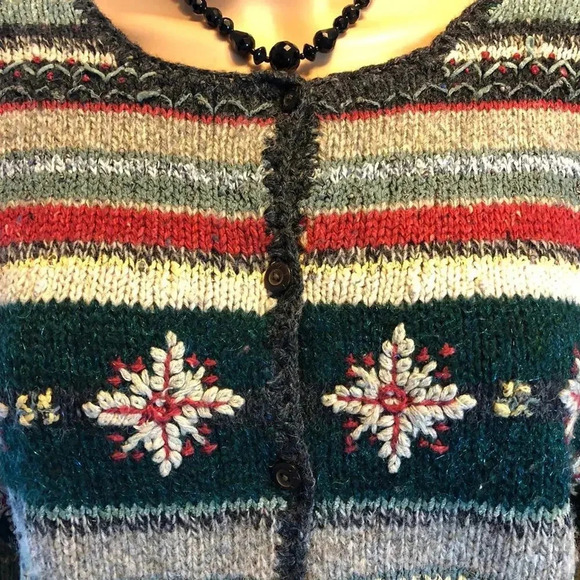 VTG David Brooks Wool Silk Women S Sweater Cardigan Fair Isle Knit Winter Theme - Picture 7 of 8
